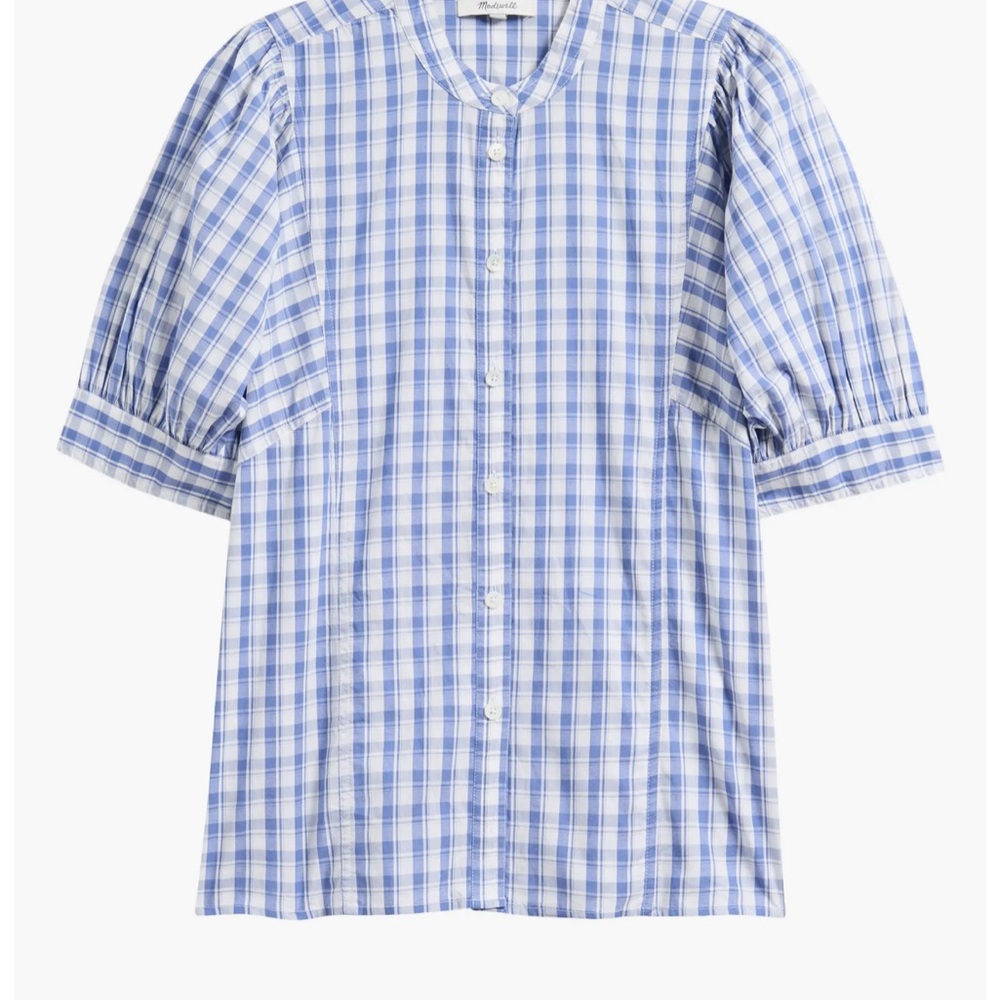 NWT Madewell Plaid Puff Sleeve Band Collar Shirt - Size 4